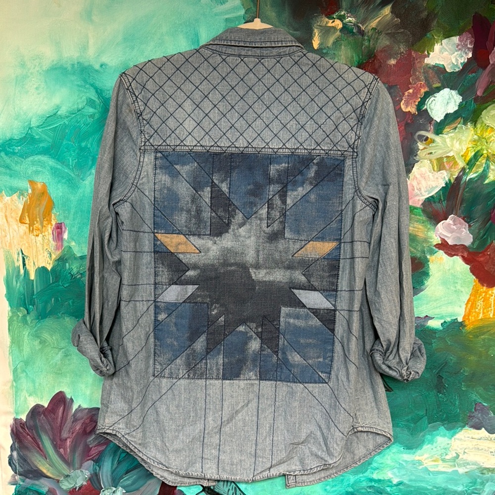 Roxy Blue and Black Jean Jacket with Geometric Design